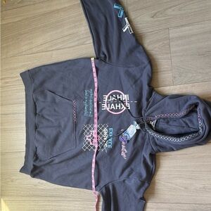 Men's Sugarhill Charcoal Graphic Hoodie Sweatshirt with Pink & Blue Accents NWT